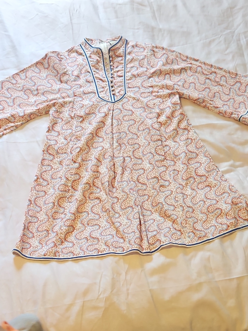 Tuckernuck Red And Blue Paisley Long-Sleeve Royal Standard Dress with Blue Trim